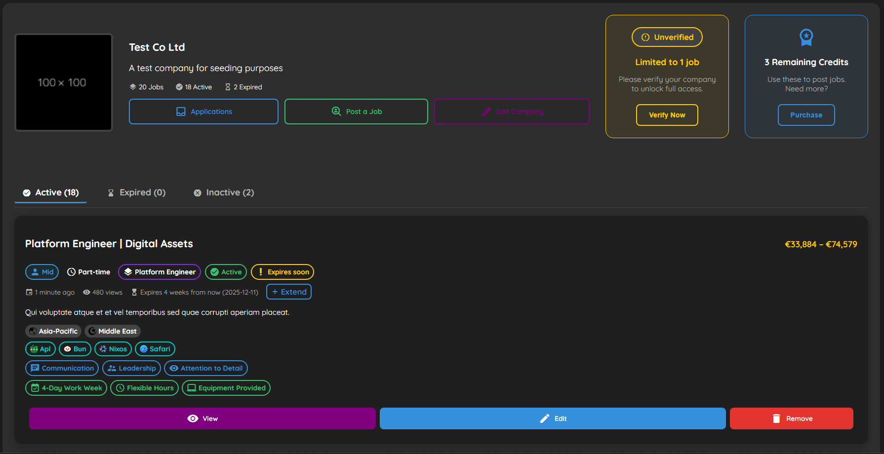 Employer Dashboard on Remote-Only.dev