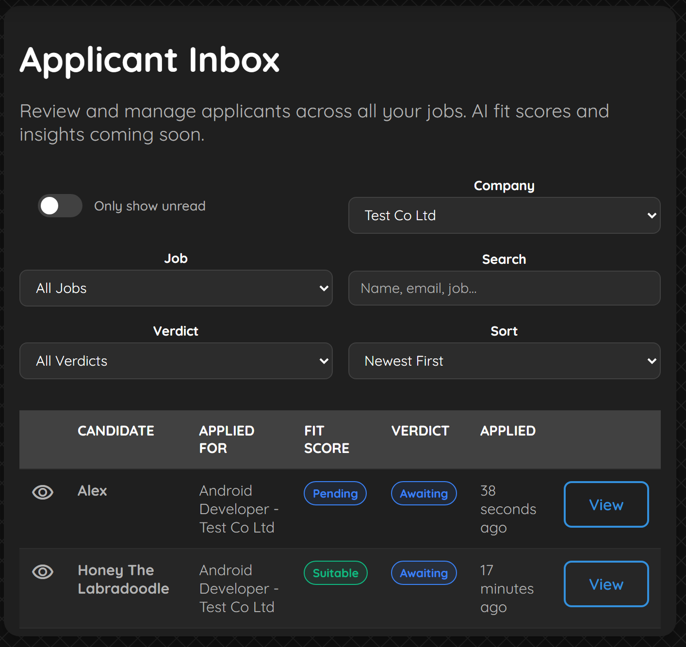 Application Management screen for Remote-Only.dev