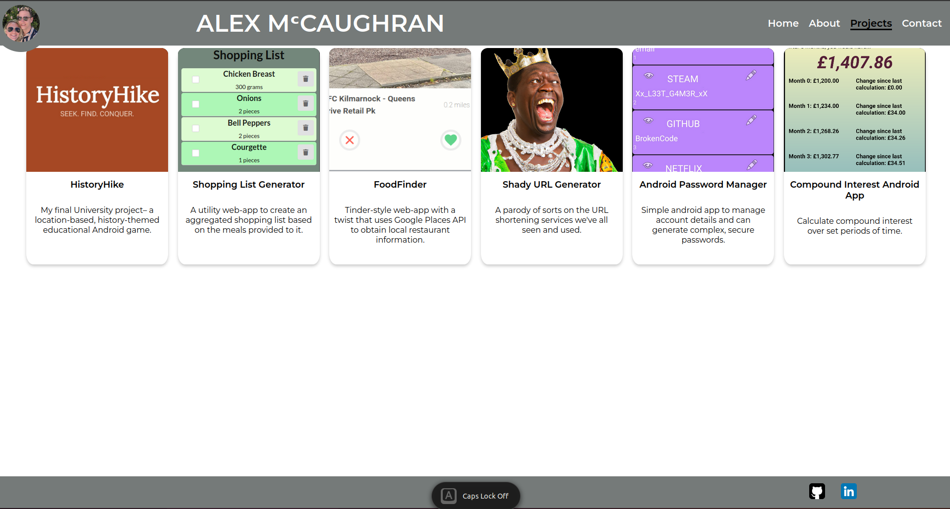 Previous portfolio site projects page